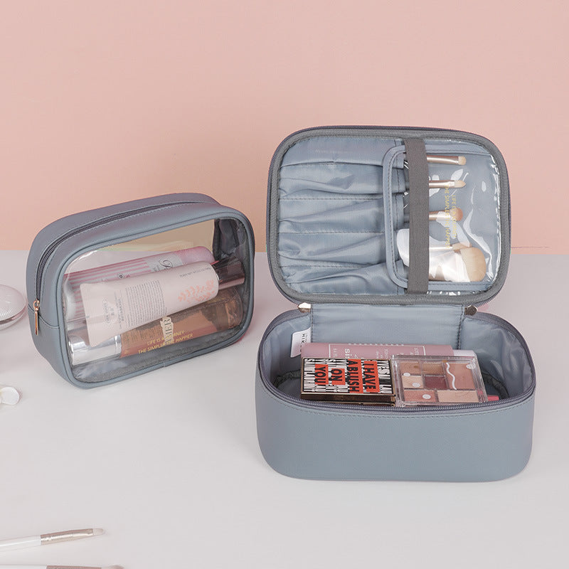2-Piece Faux Leather (PU) Travel Makeup Bag Set
