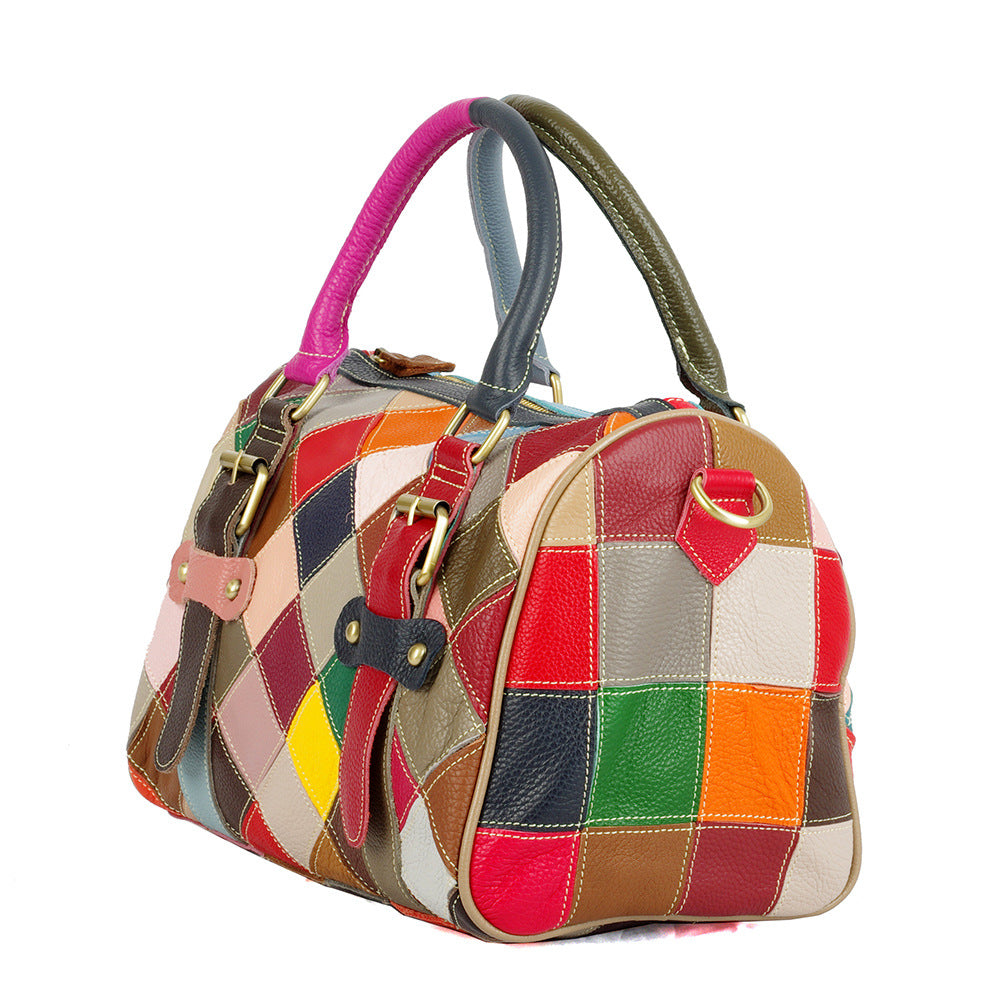 Patchwork Cowhide Boston Bag