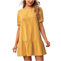Ladies short sleeve cotton linen dress - detail