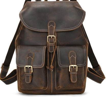 Vintage-Lederrucksack mit Kordelzug