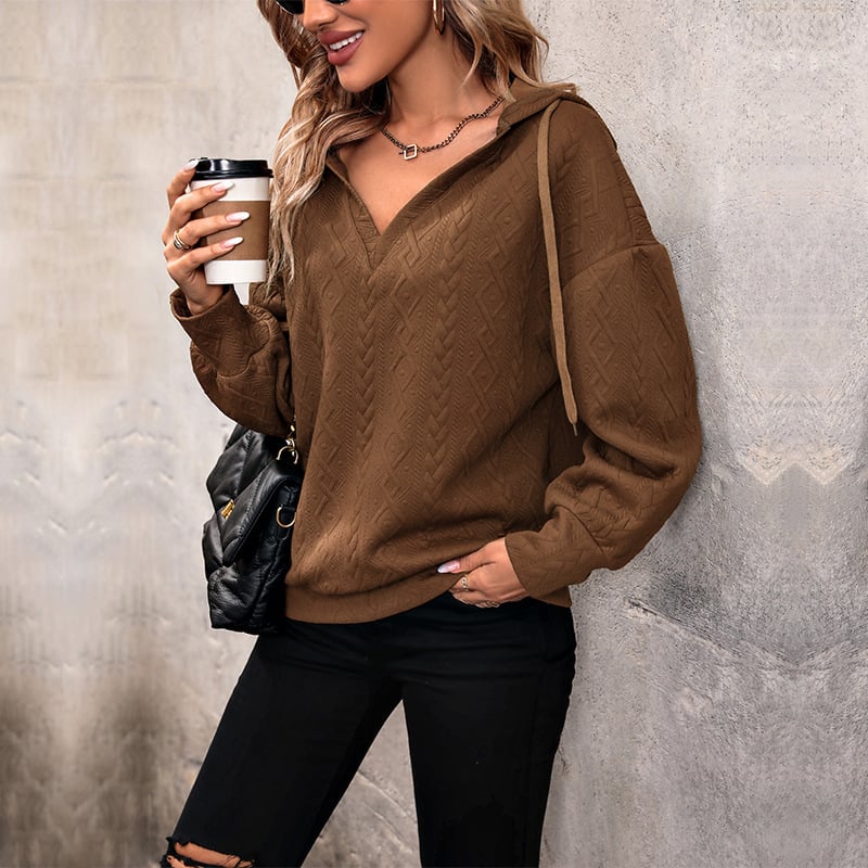 Hooded V-Neck Knit Sweater “Lorena”