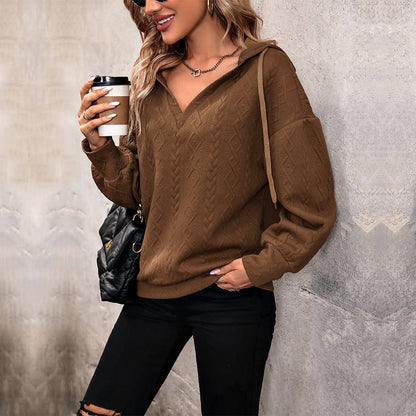 Hooded V-Neck Knit Sweater “Lorena”