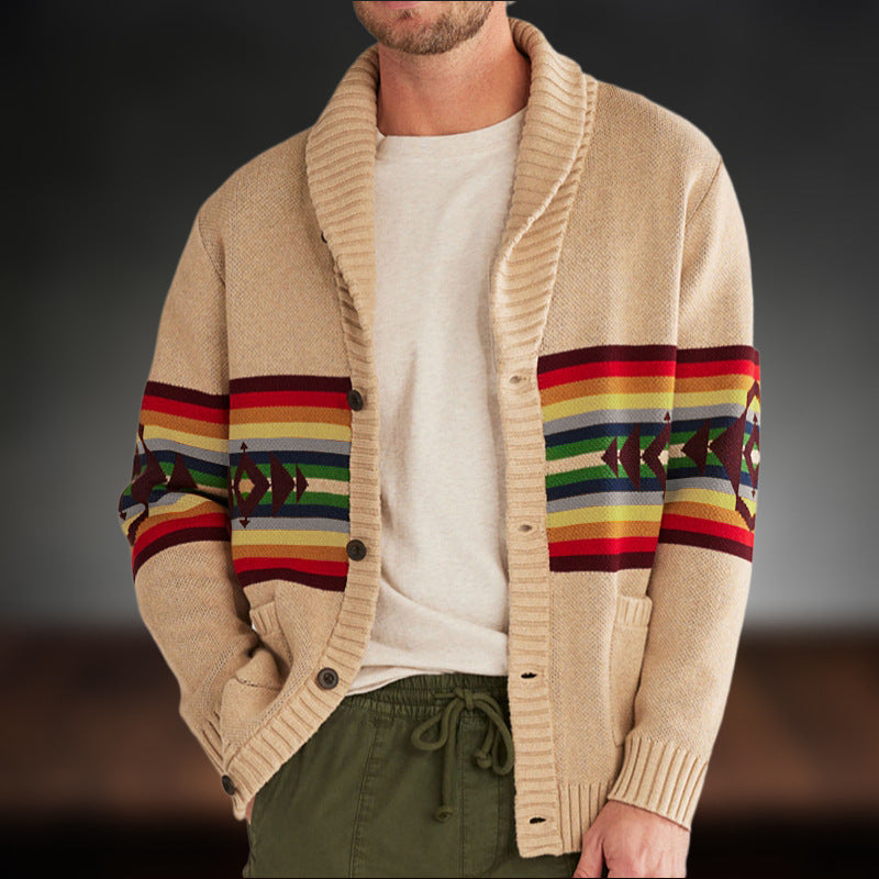 Shawl-Collar Aztec Knit Cardigan “Henrik”