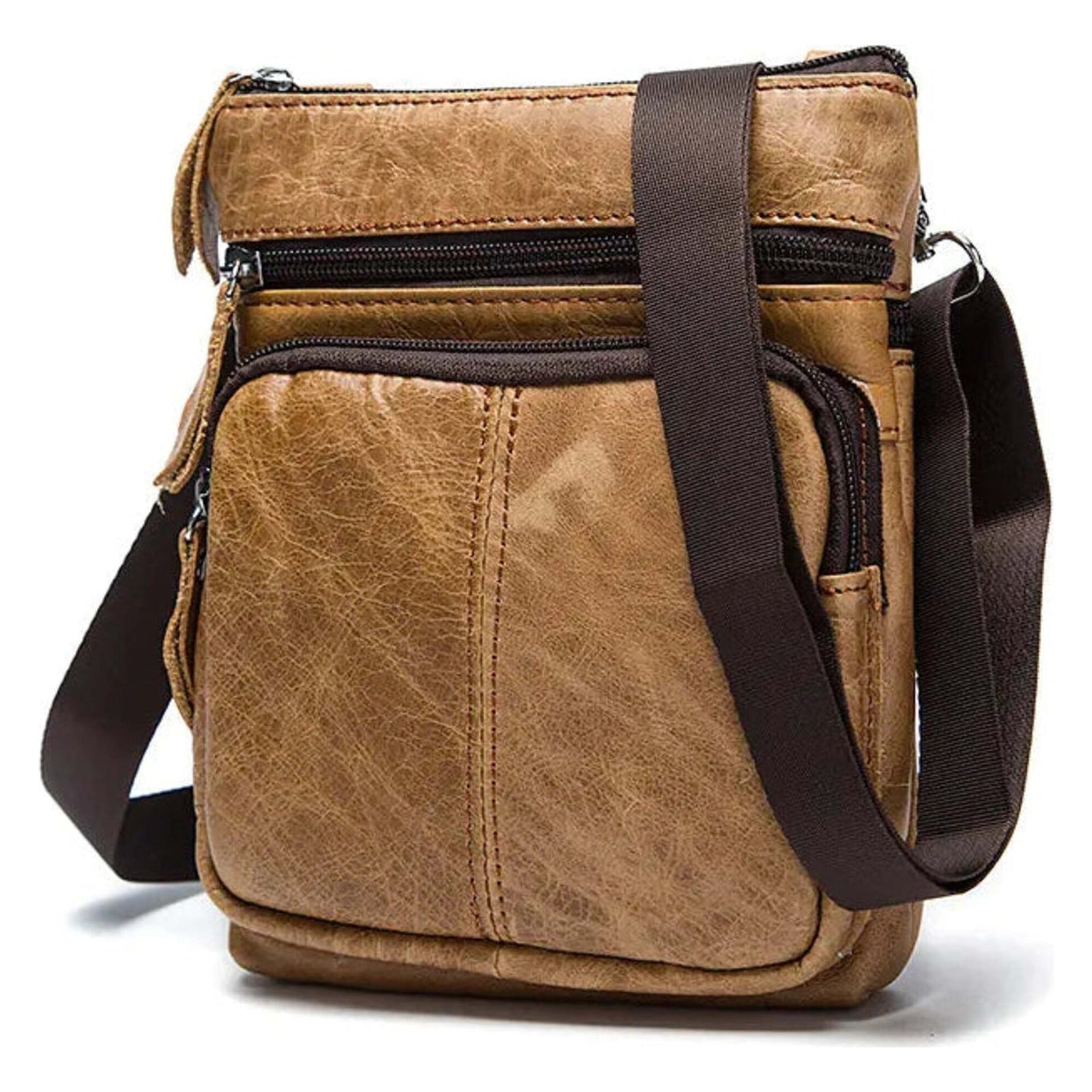 Genuine Leather Zipper Crossbody Shoulder Bag