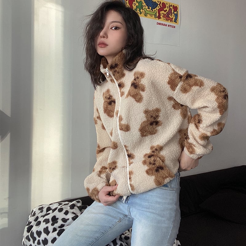Teddyjacke mit Bären-Print „Rosalind“