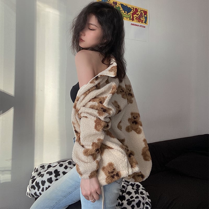 Teddyjacke mit Bären-Print „Rosalind“