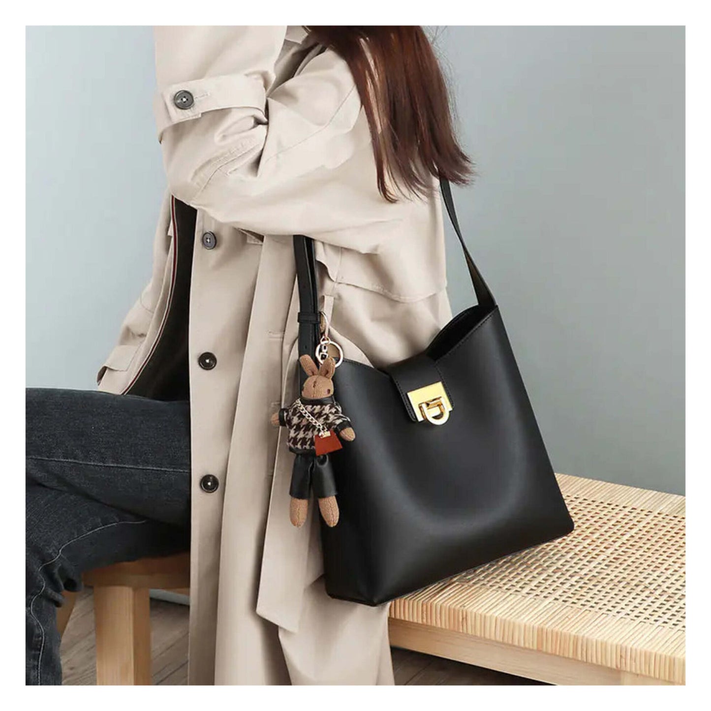 Trendy Leather Fashion Bucket Bag