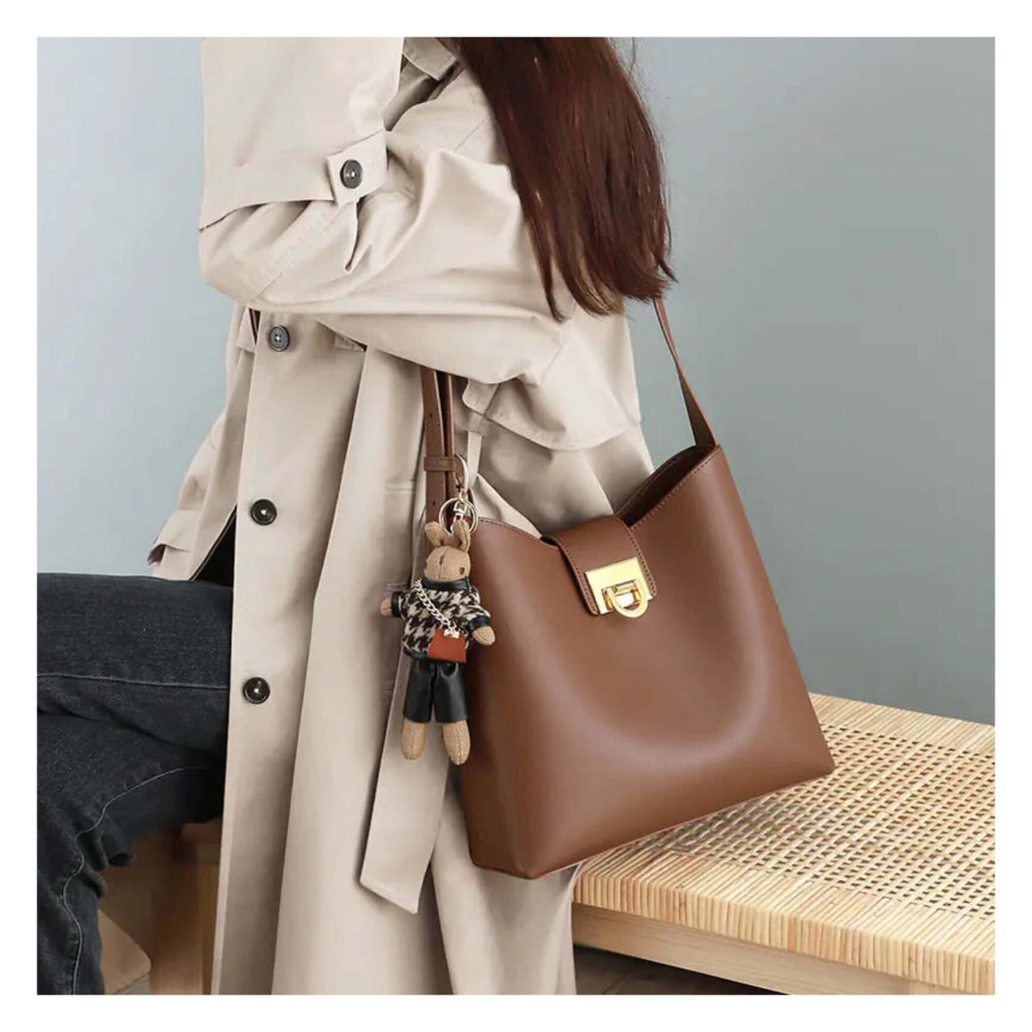 Trendy Leather Fashion Bucket Bag