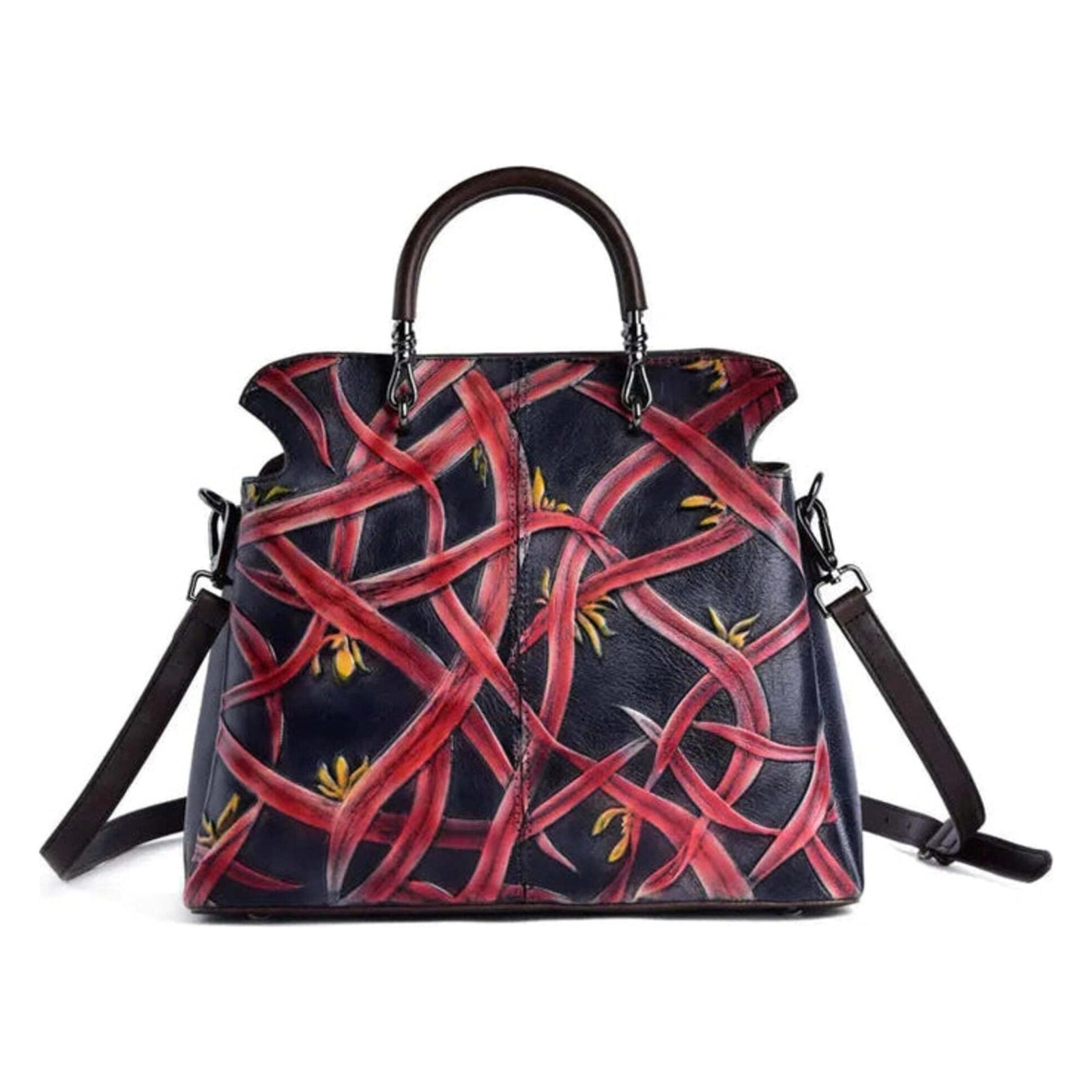 Vintage-Ledertasche mit Blumenmuster und Umhängetasche