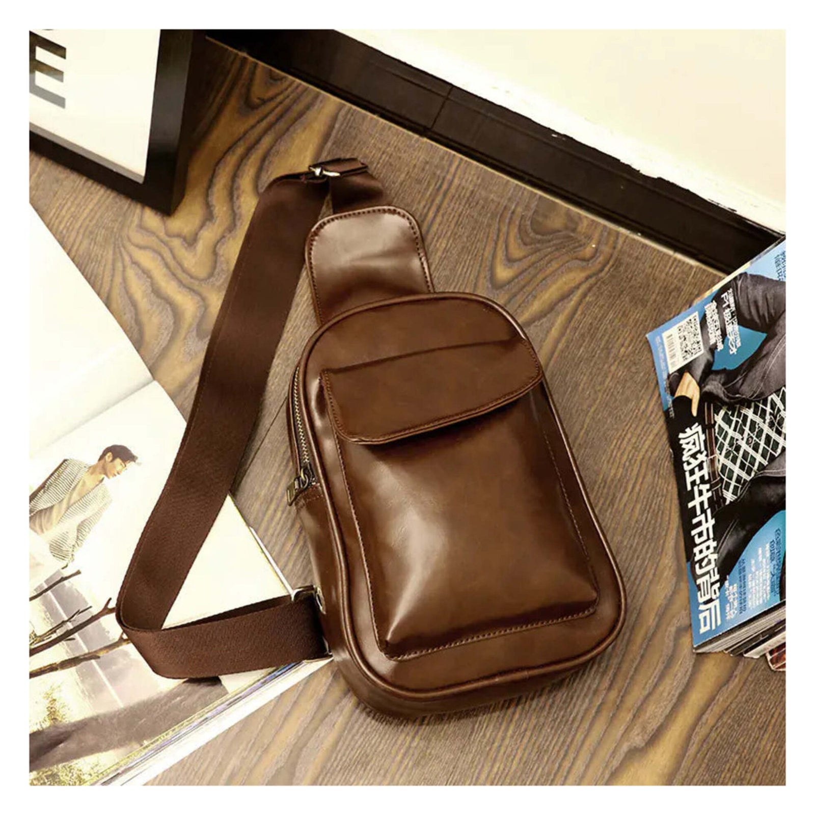 Waxed Leather Crossbody Shoulder Bag