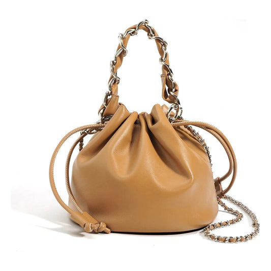 Women's Leather Drawstring Crossbody Bucket Bag